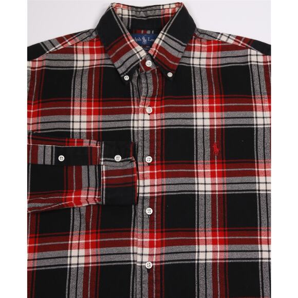 Ralph Lauren Men Custom Fit Red Black White Plaid Flannel Button-Up Shirt Medium - Picture 1 of 7